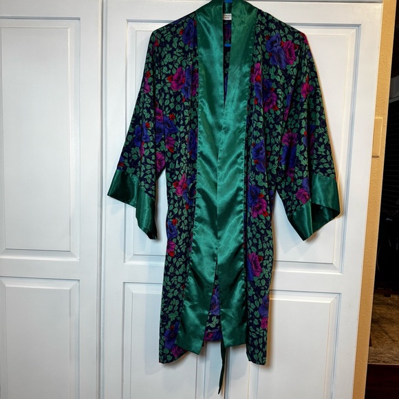 Vintage Victoria's Secret Gold Label- Satin Robe - Green and Purple Floral. OS - Picture 3 of 10